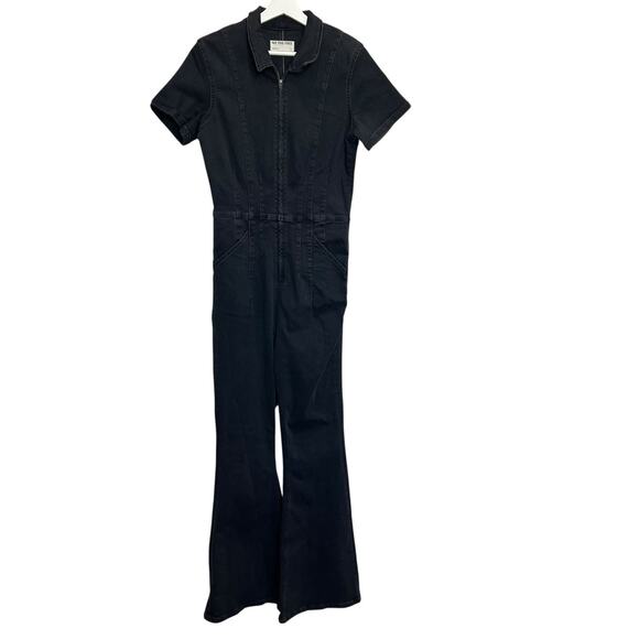 X We The Free People L Large Jayde Flare Jumpsuit Black Denim Flattering Boho - Picture 3 of 16